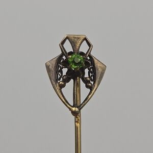Antique Rolled Gold/Gold Filled Green Glass Stick Pin Hat Pin Brooch